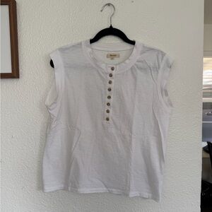 Madewell White Sleeveless Henley Blouse